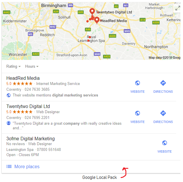 Google Local Pack example - HeadRed